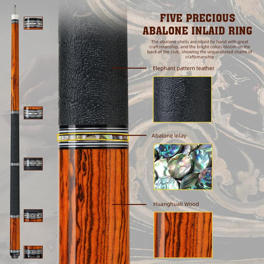 KONLLEN AXA Series Carbon Fiber Billiard Low Deflection Design with Inlays for Pro Players and Cue, Tournament-Certified, Hand-Carved (Excellent