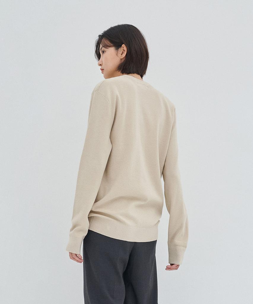 BASIC HOUSE Uni Supima Semi-Overfit Round Neck Knit Cream Lwkt2101