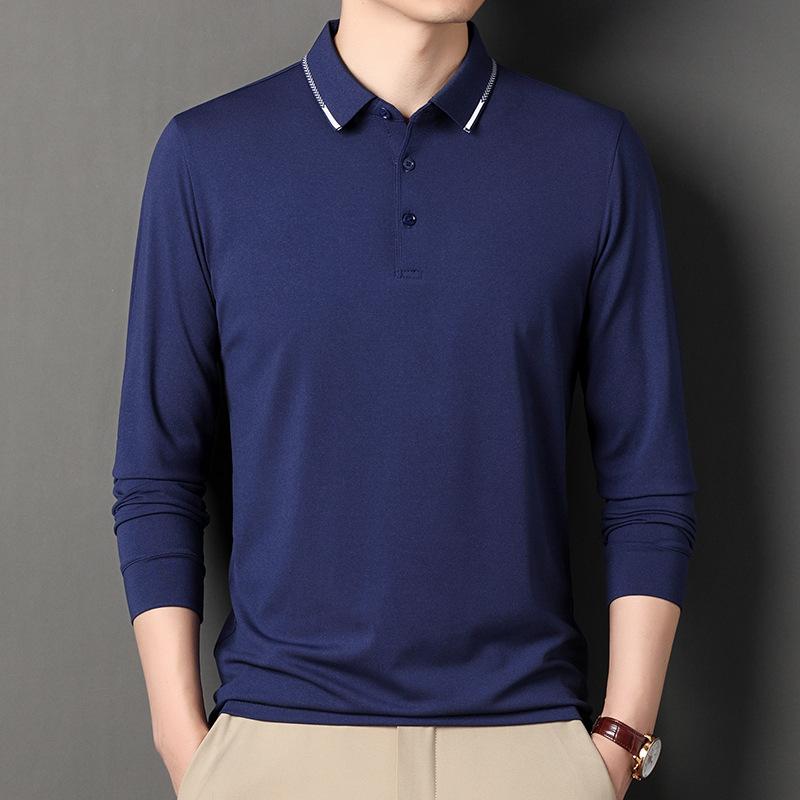 Men'S Long Sleeve Lapel Polo Shirt Casual Solid Color Bottom T-Shirt Business Top