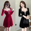 Sexy Velvet Pendulum Dress New Long-sleeved Deep V-neck A-word Skirt Soft Overalls Dress