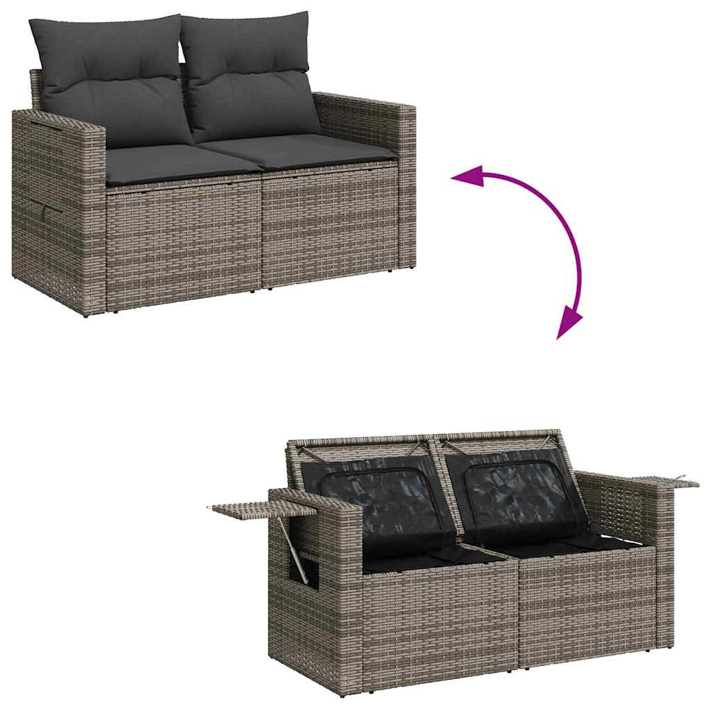 Vidaxl 6-Cz. Gartenmöbel-Set mit Kissen, Grau, Polyrattan