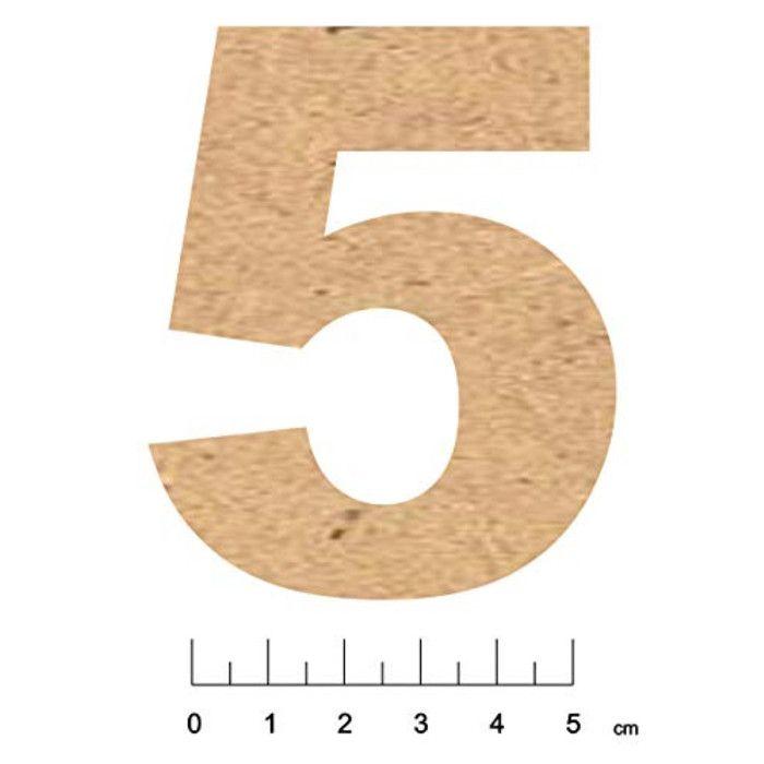 Terre & Bois Créations - Chiffre en bois MDF adhésif 7,5cm Chiffre 5