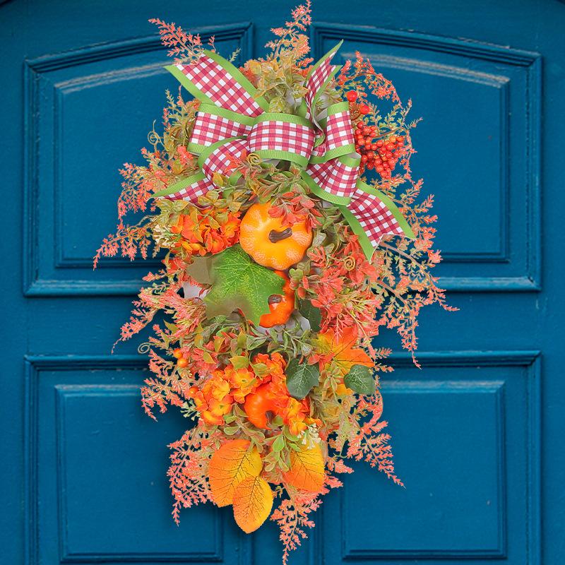 35x50cm Harvest festival decorative wreath, front door garland, thanksgiving festival pumpkin bow hanging
