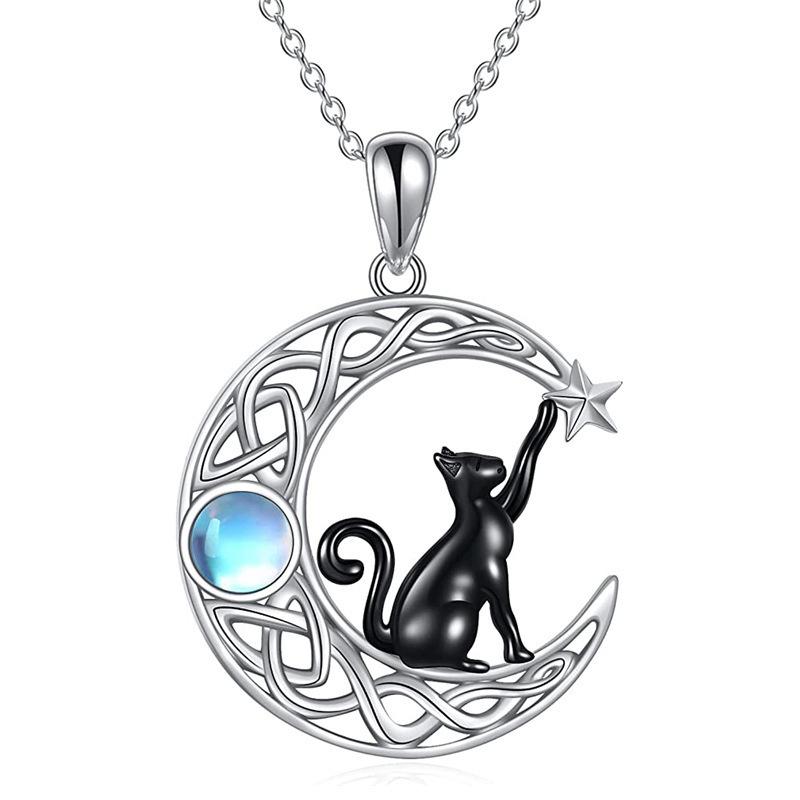 Creatieve Grappige Zwarte Kat Maan Hanger Ketting Voor Vrouwen Schattige Kitten Maansteen Choker Koppel Vriendschap Y2K Bedel Sieraden Cadeau