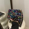 Black And White Sparkly Underarm Bag Women 2024 New Spring Nightclub Chain Small Square Bag Street Fashion