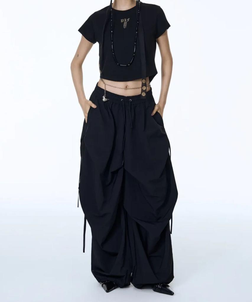 71TO96 Girdle Skirt Silhouette Pants (Black)