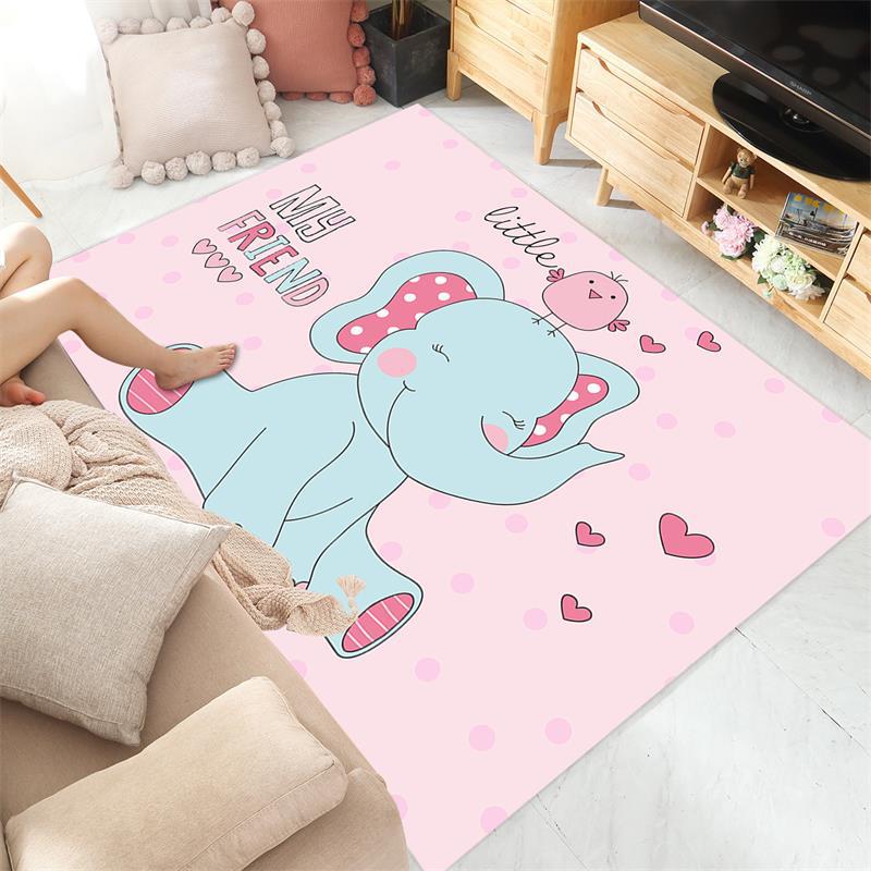 Cartoon Animal Carpet Pink Puppy Elephant Rug "My Friend" Mat Heart Star Children's Room Mat Non-Slip Home Decoration Floor Rug