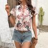 New Women's Floral Print Lace-up Short Sleeve Shirt, Spring Summer Casual Blouse for Women European American Size