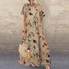 Women's Fashion Summer Spring Flower Pattern Print Short Sleeve O-Neck Loose Waistline Casual Dresses