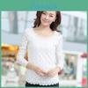 Einfarbige Spitzen-Langarmbluse für Damen Frühling Schlanke Passform Eleganter Stil