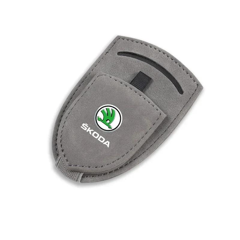 Car Suede Glasses Clip Sun Visor Sunglasses Clamp Holder For Skoda Octavia Superb Rapid Kodiaq Karoq Fabia Kamiq Enyaq Citigo RS FD9