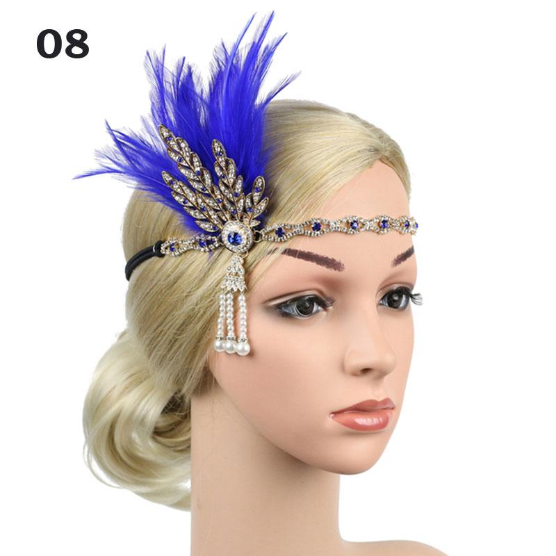 Women Hairband Headpiece Feather Flapper Headband Headdress Vintage Costume Party Rhinestone Feather Hairband Hair Accessories