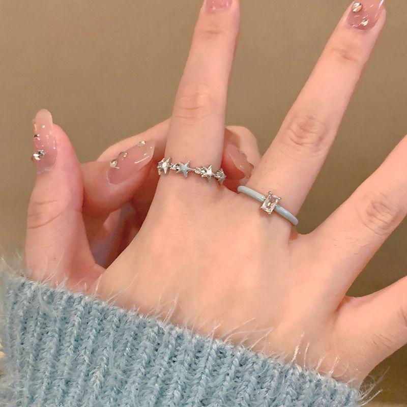 Zircon Blue Drip Glaze Star Ring: Women's Open Index Finger Set