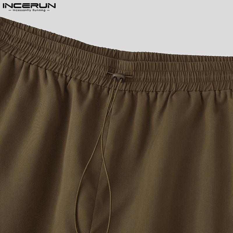 INCERUN Men Drawstring Elastic Waist Pockets Casual Cargo Shorts Half Pants