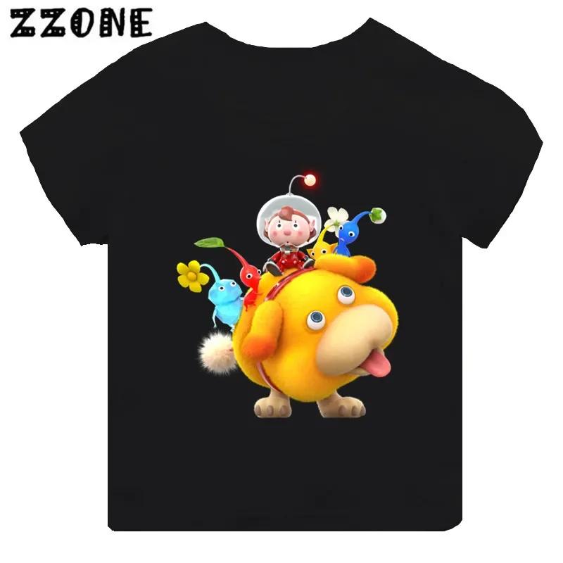 Hot Sale Video Game Pikmin 4 Print Cartoon Kids T-shirt Girls Clothes Baby Boys Black Short Sleeve T Shirt Children Tops,TH5868 Unisex