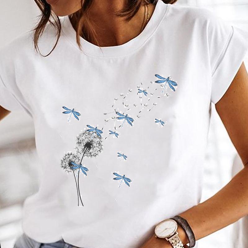 Summer Fashion Short Sleeve Butterfly Love Heart Trend Women Print Tee Top Tshirt Lady Female Clothing Casual Graphic T-shirt