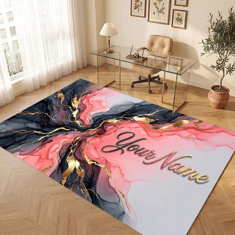 Covor de podea din catifea de cristal cu temă geometrică abstractă Covor cald personalizat cu nume text Decorațiune pentru casă