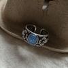 925 Sterling Silver Rings For Women Vintage Handmade Adjustable Blue Stone Ring Fashion Female Bijoux Gift