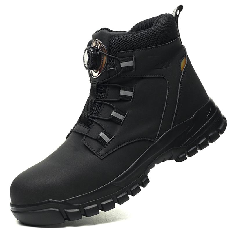 Unisex Protective Work Shoes Steel Toe Light Safety Boots Water Resistant Anti Puncture Construction Shoes with Rotary Button Comfortable Soft Sole No