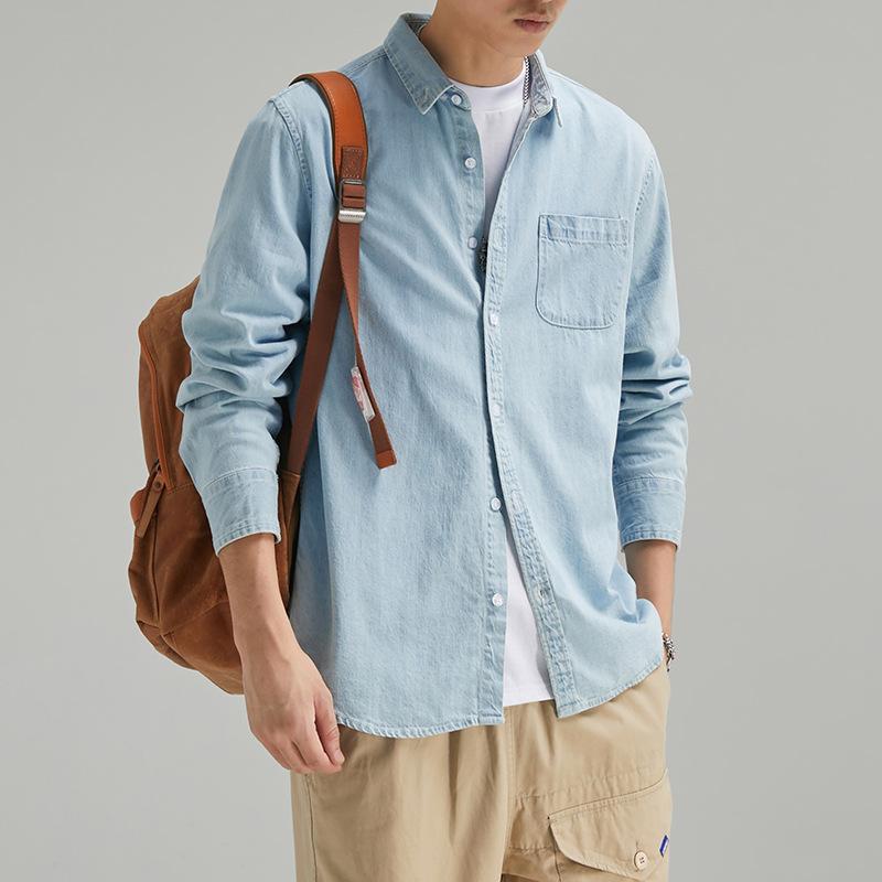 Men's Spring Thin Section Lapel Denim Shirt Long-sleeved Casual Commuter Shirt