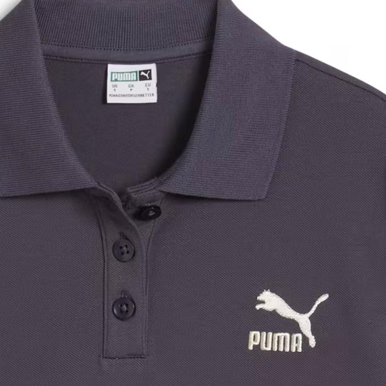 Puma Clásicos Polo Baby Tee Color Sólido Casual Ajuste Slim Manga Corta Camisa Polo Tops de Mujer Negro 628048-01