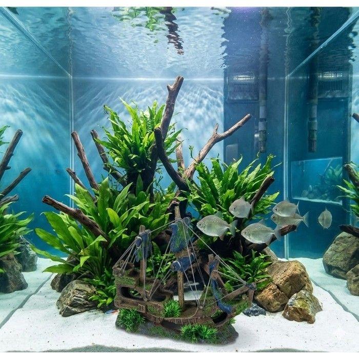 Décoration aquarium grande épave de navire cachettes poissons 31 cm