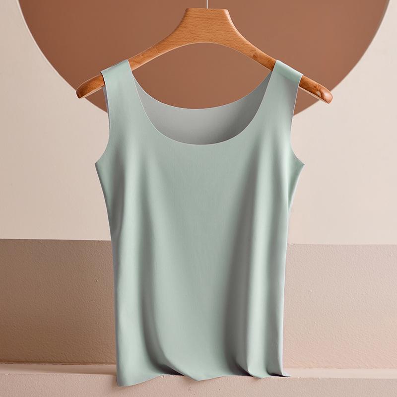 Ultra-Thin Ice Silk Seamless Women's Vest, Plus Size, Wide Shoulder Straps, Comfortable & Slimming, Beautiful Back Design.