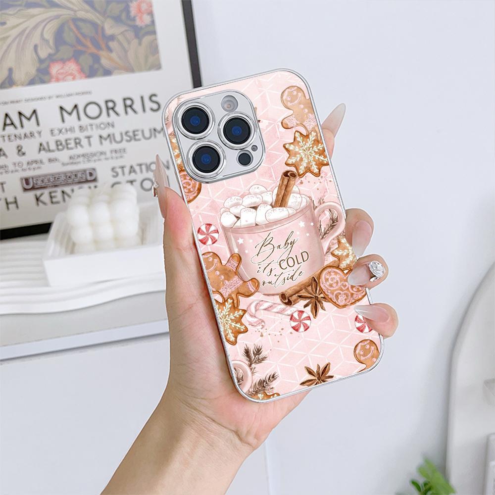 Ae114 Merry Christmas Christmas Tree Art Electroplated Glass Phone Cases for Samsung S25 Ultra iPhone 16 Xiaomi Redmi Lens Full Protection Back Cover