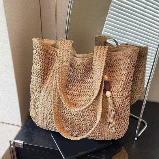 Woven Shoulder Bag Large Commuter Shoulder Bag Capacity Tote Bag Summer Beach Tote