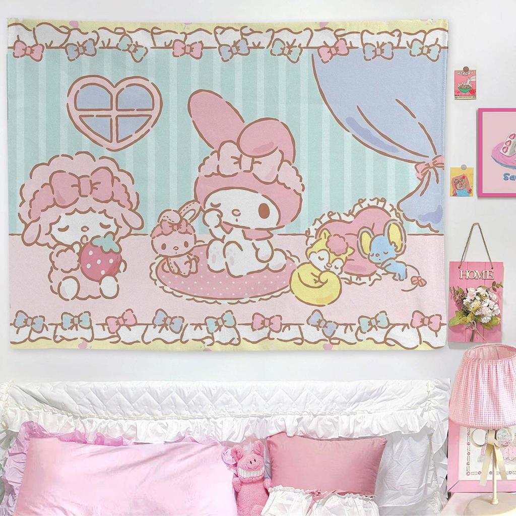 My Melody Sweet Bedroom Tapestry, Cute Pastel Cartoon Wall Hanging, Soft Polyester Print For Girls Bedroom Dorm Decor, Kawaii