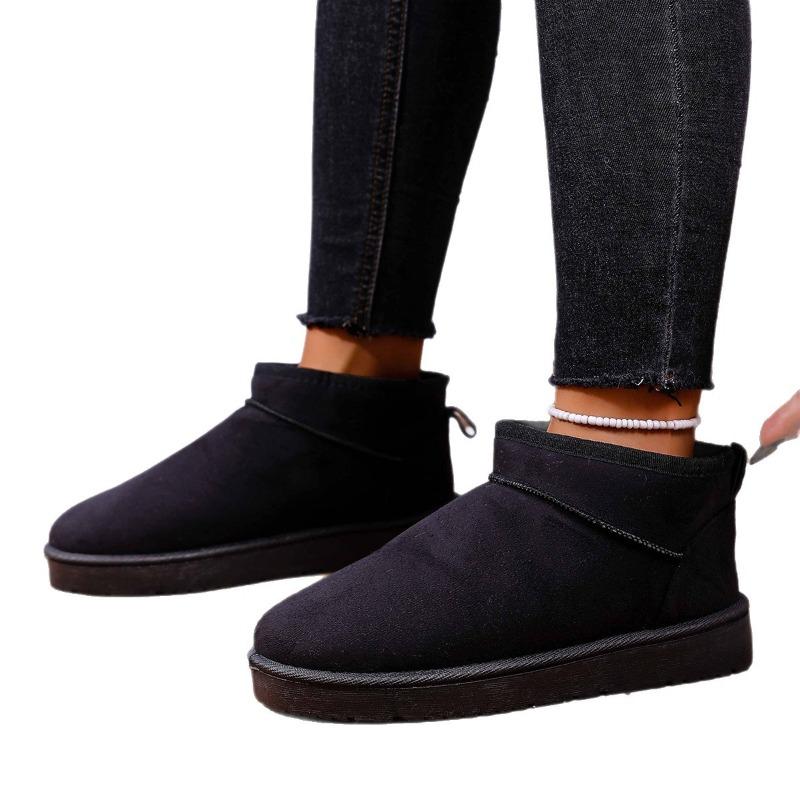Damen Überweite Kurzflor-Fleece Schneestiefel - Mid-Calf Einfarbig Plateau Winterstiefel, Gemütliche Wasserdichte Stiefeletten