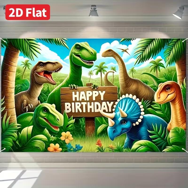 Hintergrund für Dinosaurier-Geburtstag in leuchtenden Farben, tropischer Palmenbaum-Dschungel-Party-Hintergrund für Geburtstags-Fotoshooting-Wanddekoration