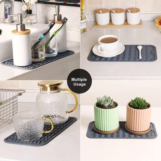 Drain Mat Silicone Multiple Usage Heat-resistant Anti-skid Easy Cleaning Leakproof Kitchen Counter Sink Bar Bottle Cup Dish Drying Mat
