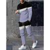 Men's Casual 2-Piece Outfit Long Sleeve T-Shirt & Pants Set Comfortable Crew Neck Tee Breathable Solid Color Pants