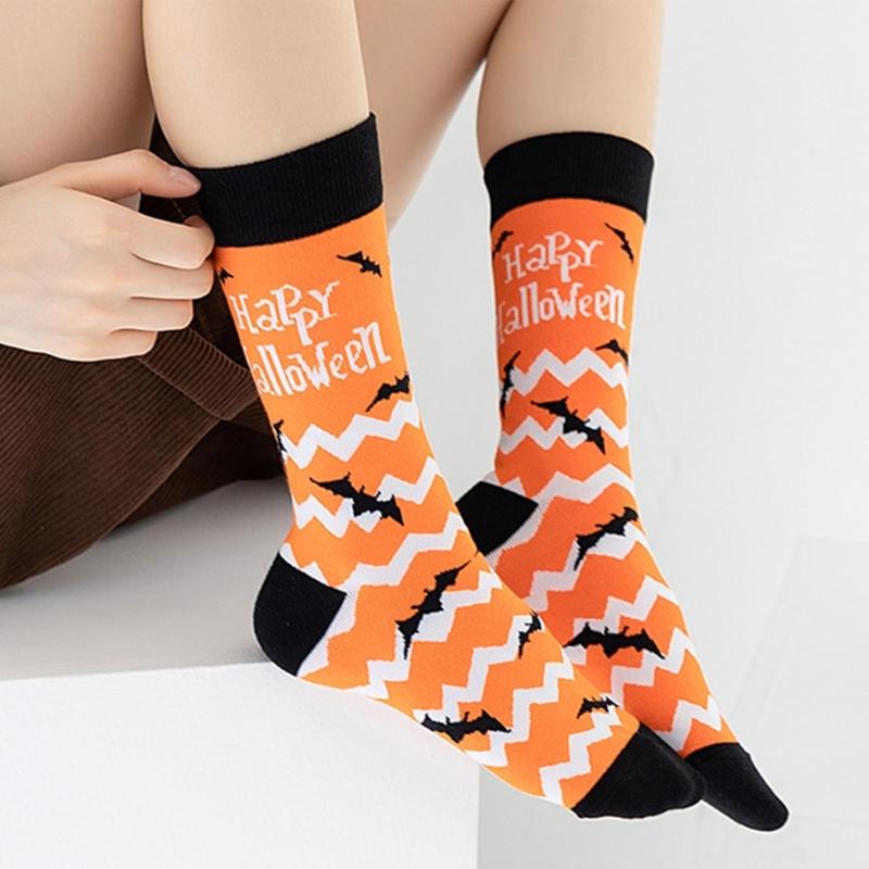 1 Pair Halloween Socks Trend Medium Tube Women Men Socks Skull Head Vampire Pumpkin Bats Funny Calf Length Socks