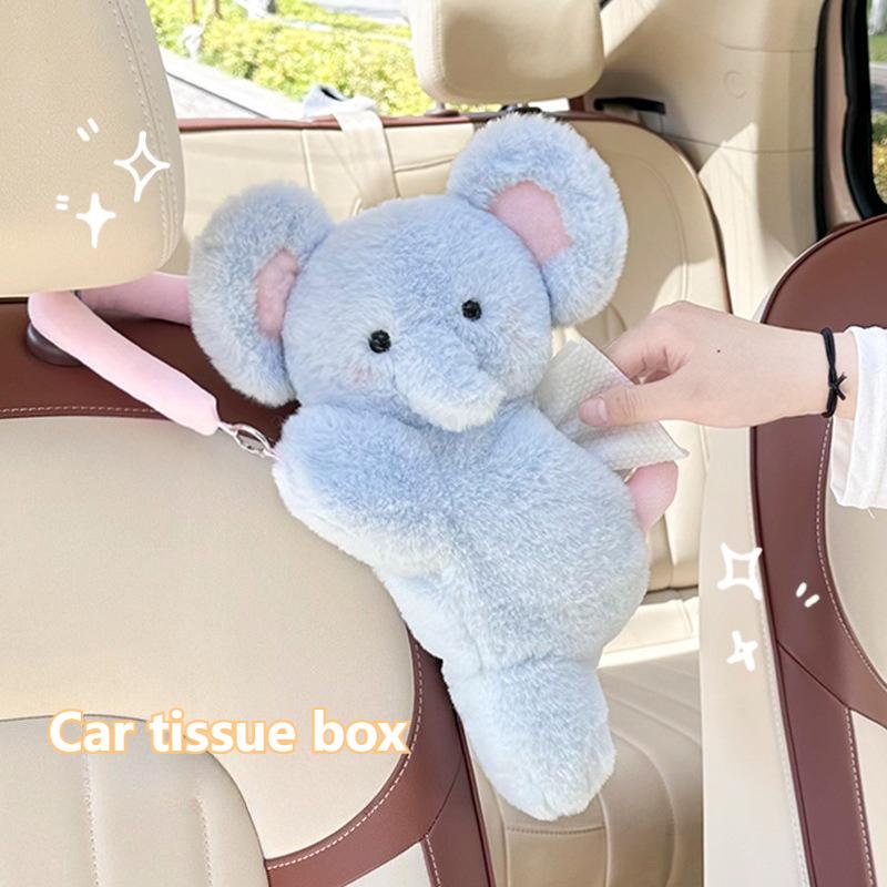 Car Tissue Box Cute Little Elephant Cute Cartoon Doll Tissue Bag Car Hanging Cardboard Box Internet Celebrity Tissue