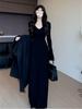 Elegant Slim Fit V-Neck Long Sleeve Dress - 2026 Autumn/Winter Korean Style