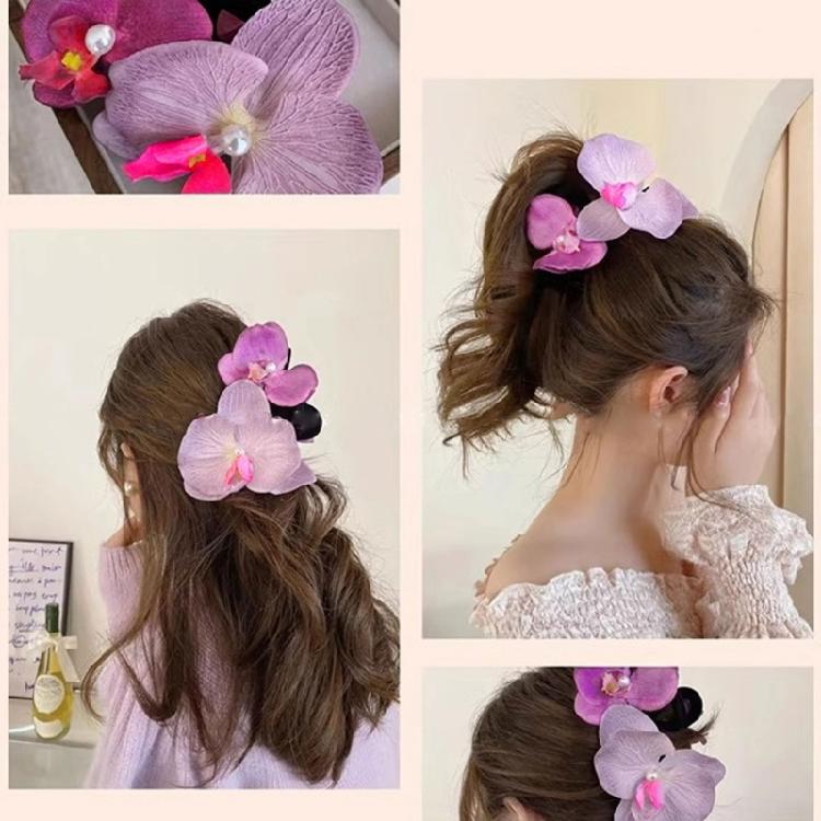 Orchids Flower Hair Claw Clip French Jaw Clip Spring Hair Grip PonytailHolder