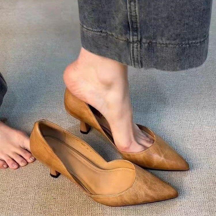 Temperament Hollow Shallow Mouth Single Shoes 2025 New Retro Versatile One-pedal French Work Shoes Pointed High Heels Women