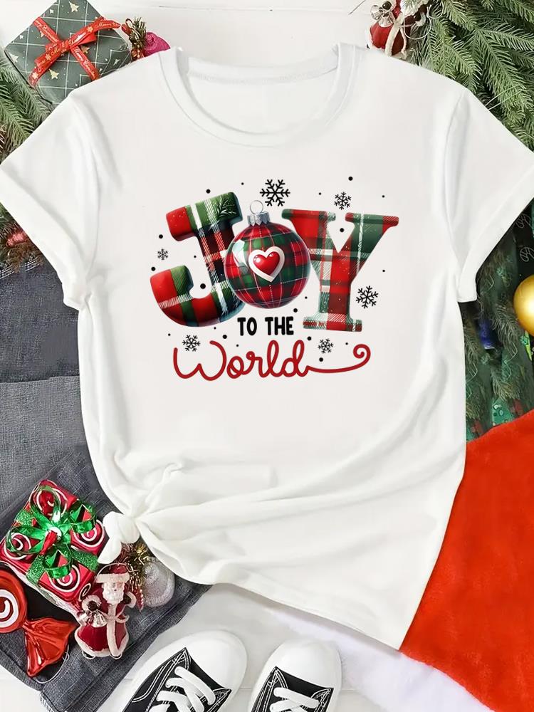 (Asiatische Größe) Druck fröhliche Weihnachten Rundhals Damenoberteil neues Jahr T Kleidung Aquarell Trendstil Kurzarm T-Shirts Mode Feiertag Grafik-Tee