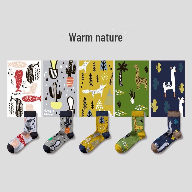 Trendy Mid-Tube Cartoon Bunte Herbst/Winter Sport Baumwollsocken für Herren und Damen