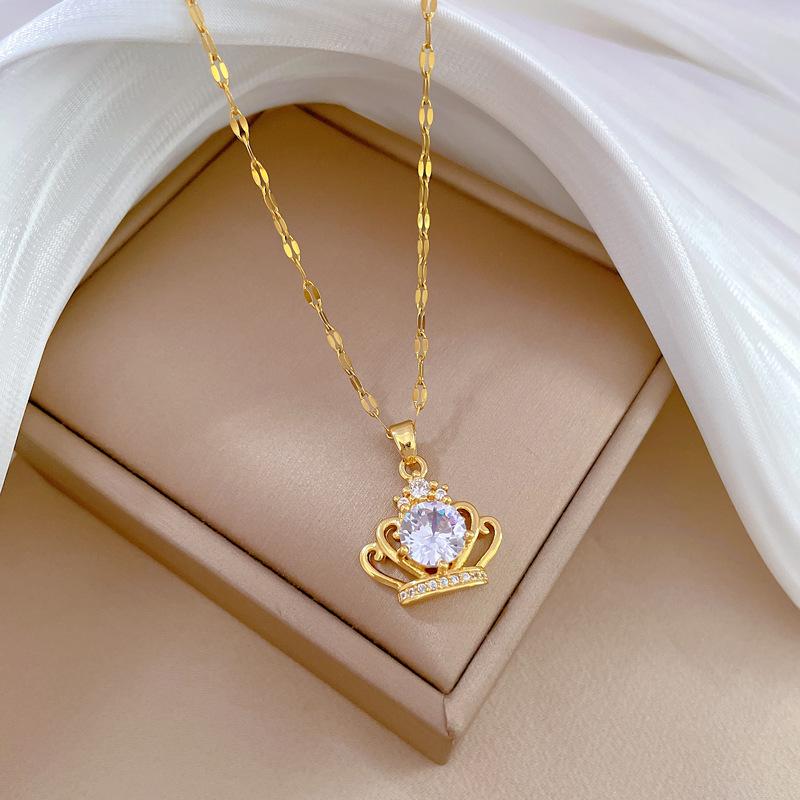 [Titanium Steel] Sky Crown Temperament Gorgeous Zircon Necklace Female Internet Celebrity Versatile Clavicle Chain