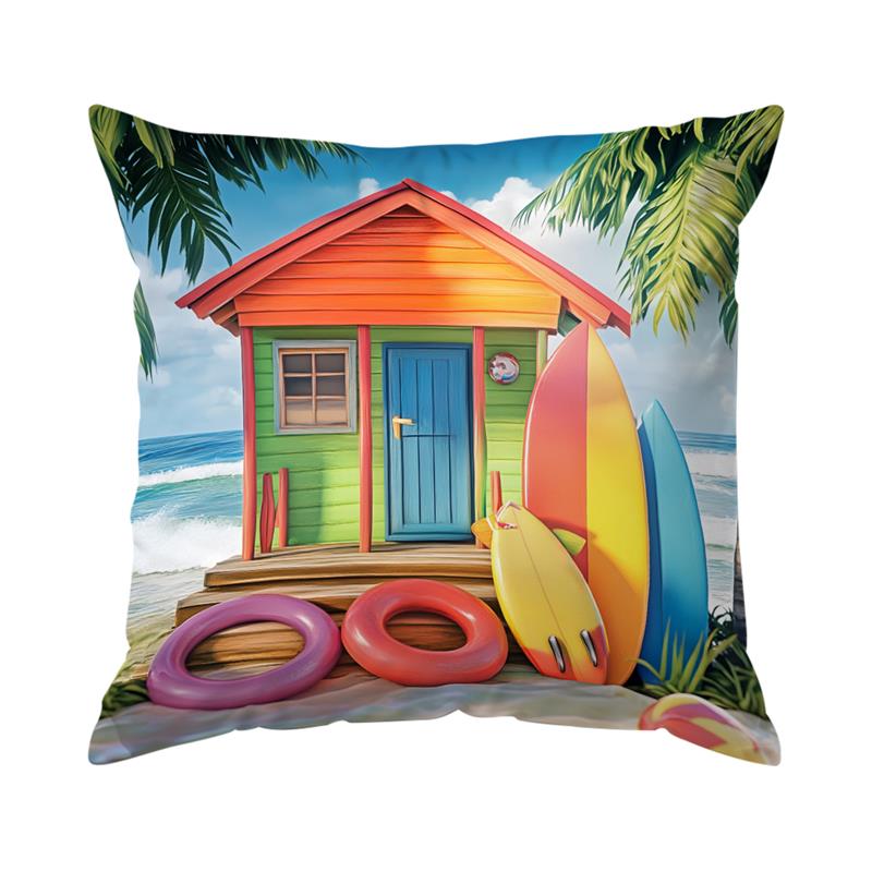 Pillowcase Summer Beach Vacation Watercolor Painting Throw Pillow Covers 45X45Cm For Sofa, Bed, Car, Living Room Home Decor