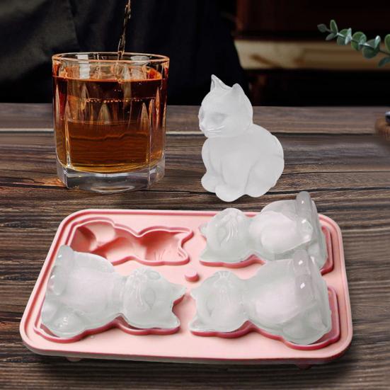 Molde de Silicona para Cubitos de Hielo con Tapa Tipo Embudo Formas de Gato Bandeja para Cubitos de Hielo para Congelador Hielera Grande para Bourbon Whisky Cócteles