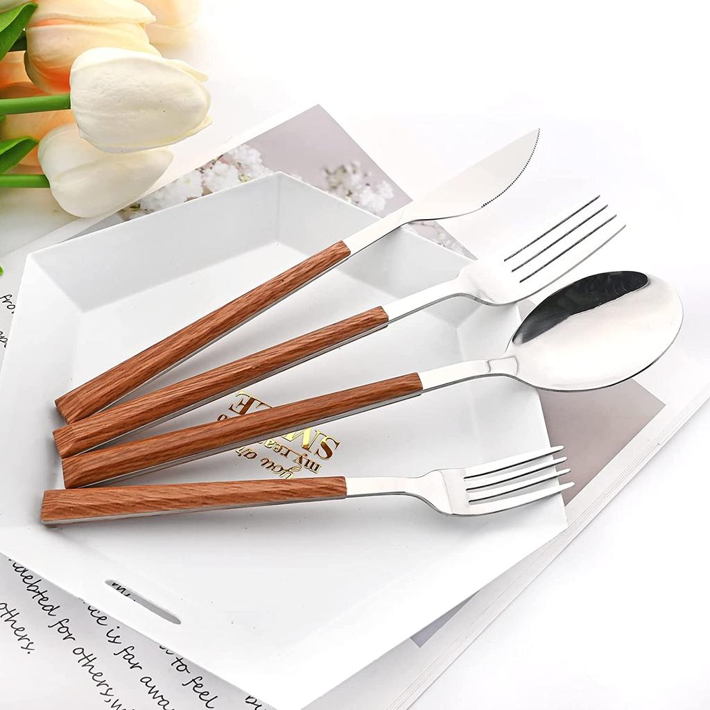 20 Piece (4 Set) Silver Stainless Steel Tableware White Marble Handle Wedding Cutlery Daily Use Silverware Home Restaurant Party Mirror