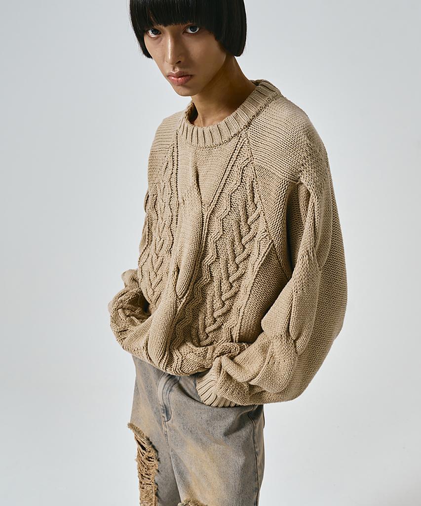 NOIRER Heavy Multi-Cable Oversized Sweater (Beige)