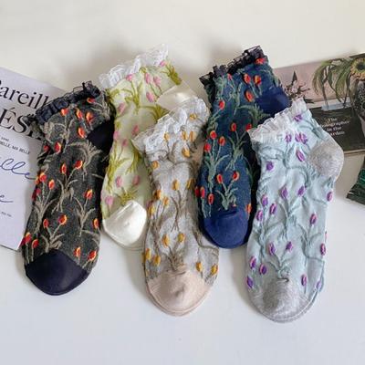 5 Pair Sweet Cute 3D Stereoscopic Flower Women's Socks Set Fashion Lace Edge Short Socks Spring Summer New Woman Streetwear
