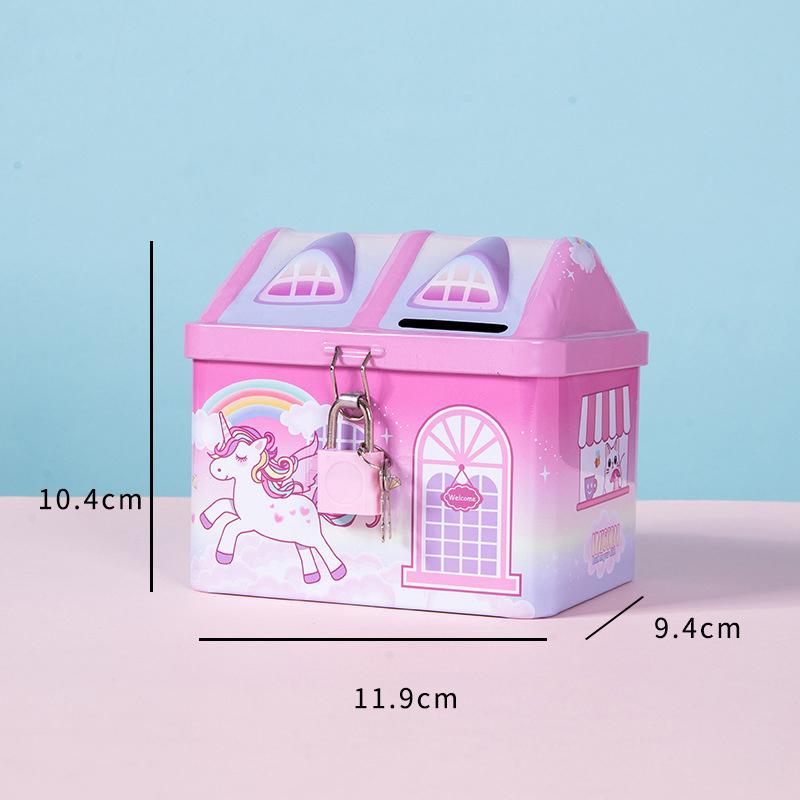 Cute Bear House Coin Box Creative Metal Bank Currency Box Coin Bank Children'S Savings Tank Birthday And Christmas Gift Rabbit