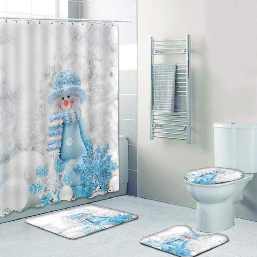 Yeni Noel Ağacı 3D Baskı Duş Perdesi Polyester Su Geçirmez Kırmızı Çan Zemin Mat Tuvalet Seti Banyo Aksesuarları Küf Geçirmez