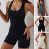 Women Yoga Romper U Neck Sleeveless Skinny Backless Butt-lifted Solid Color Padded Stretchy Fitness Gym Pilates